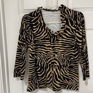 J. McLaughlin Black and Tan Striped Top